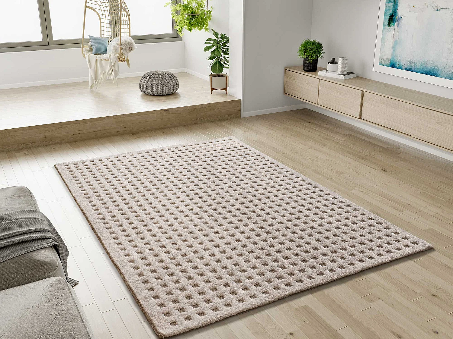 Tappeto interno - scandinavo in rilievo - bianco - 120 x 170 cm - DIENA