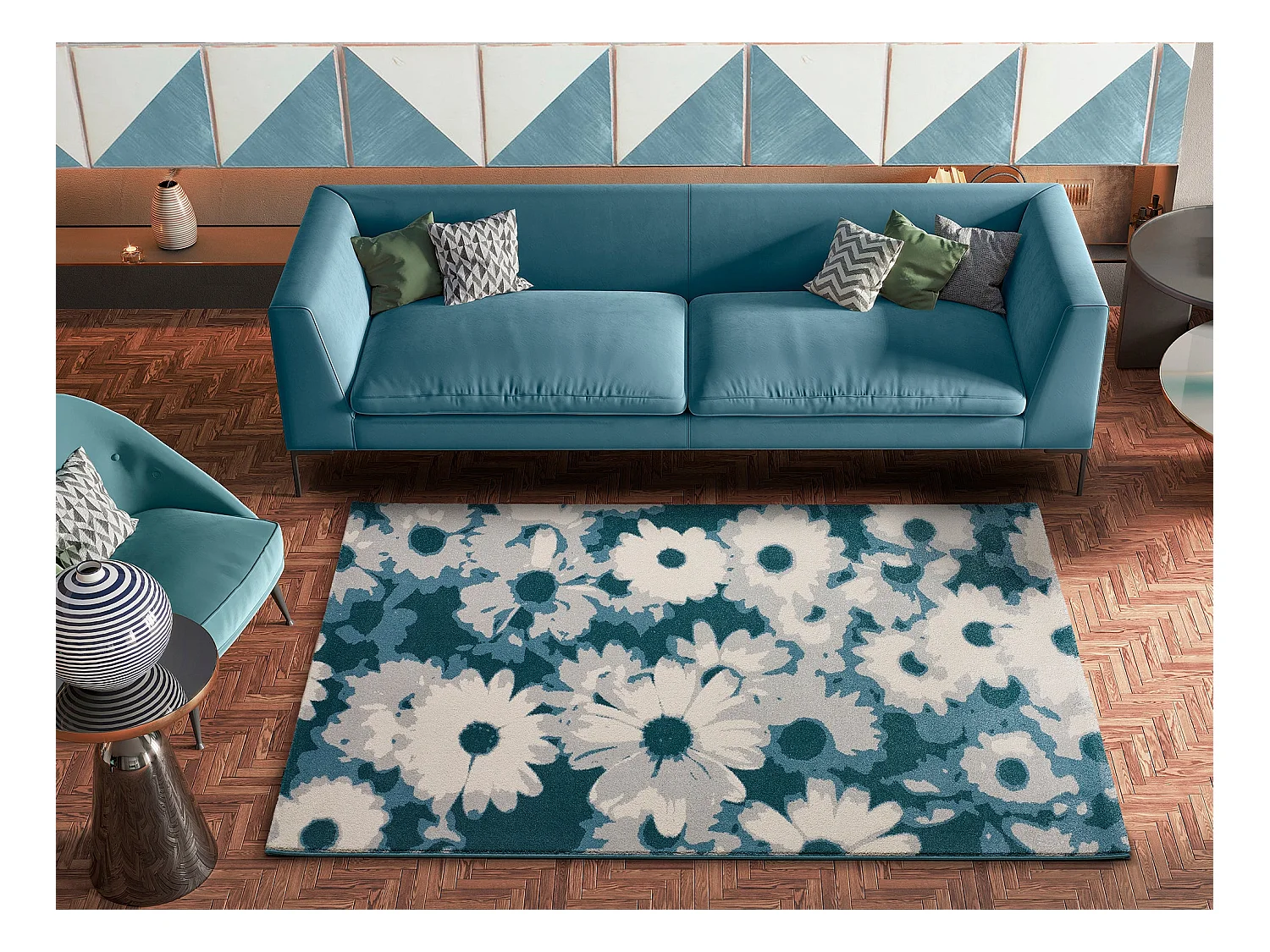 Tapis intérieur - floral - bleu - 160 x 230 cm - MONIC