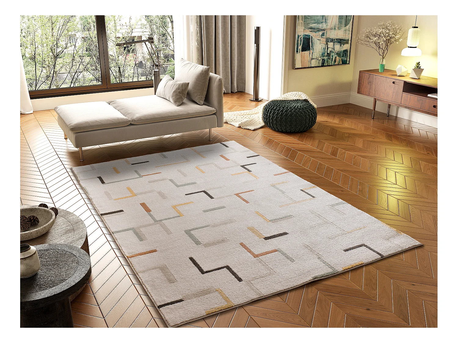 Laagpolig tapijt - geometrisch - veelkleurig - 160x230 cm - DOMUS