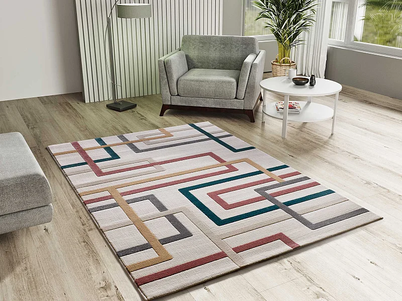 Kurzflorteppiche - geometrisch mit relief - mehrfarbig - 80x150 cm - KARISMA