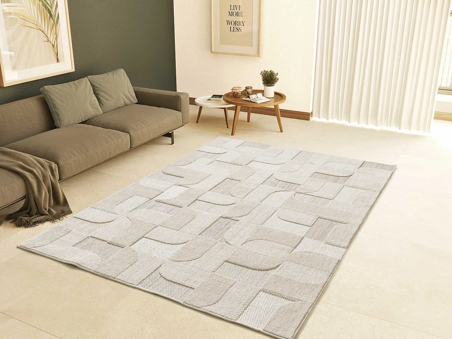 Kurzflorteppiche - geometrisch mit relief - beige - 77x150 cm - ELEMENT