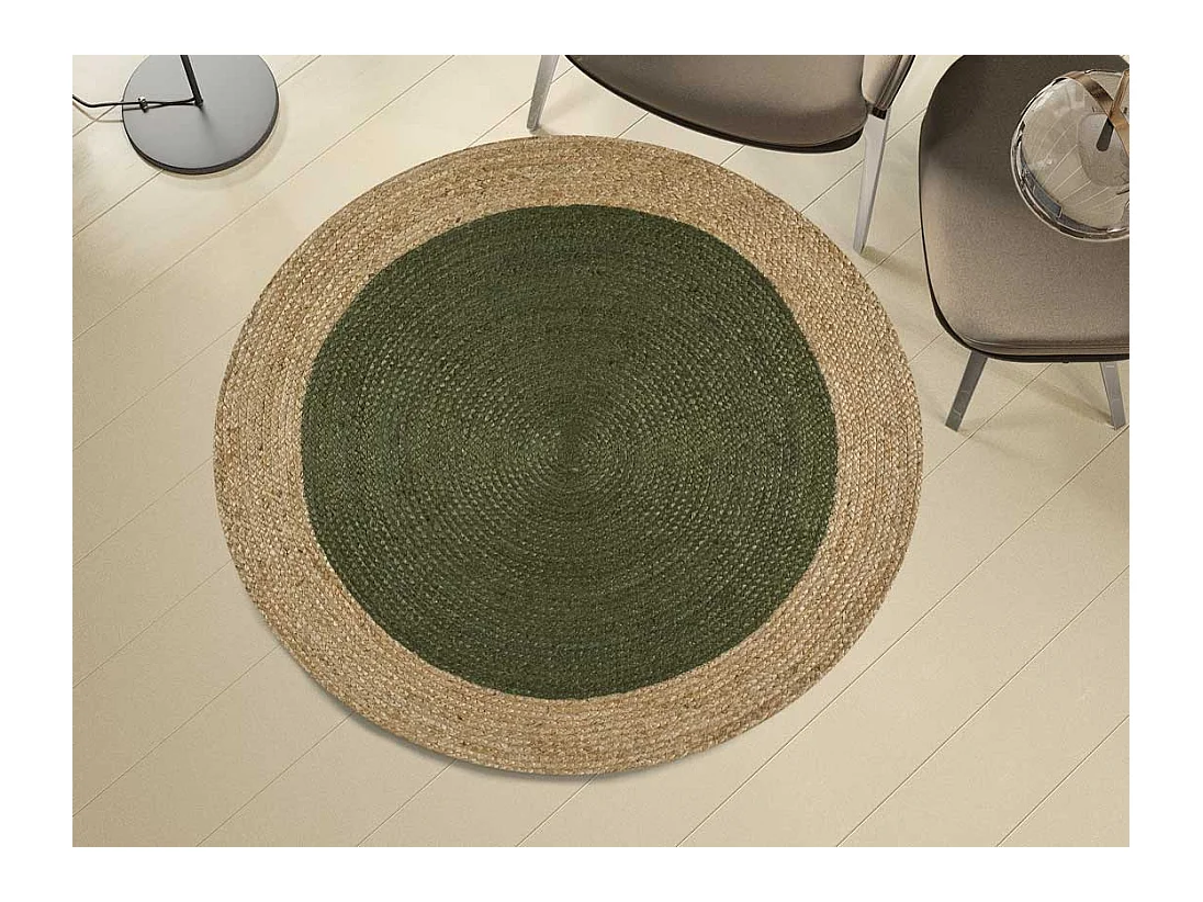Tapis intérieur rond - naturel - vert - diam.120 cm - MAHON