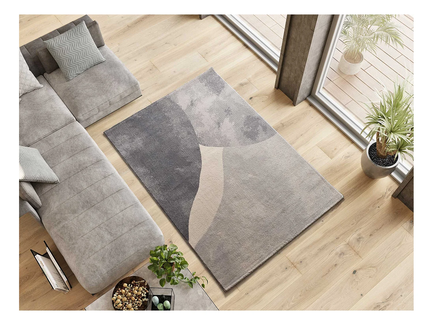 Laagpolig tapijt - geometrisch - zilverkleurig - 80x150 cm - MONIC