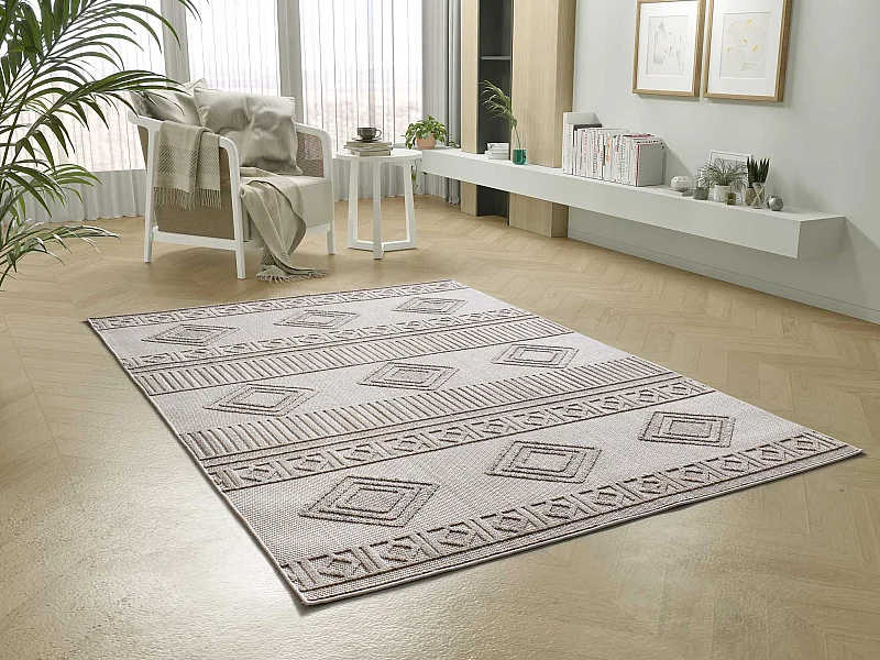 Kurzflorteppiche - ethnisch mit relief - beige - 77x150 cm - ELEMENT