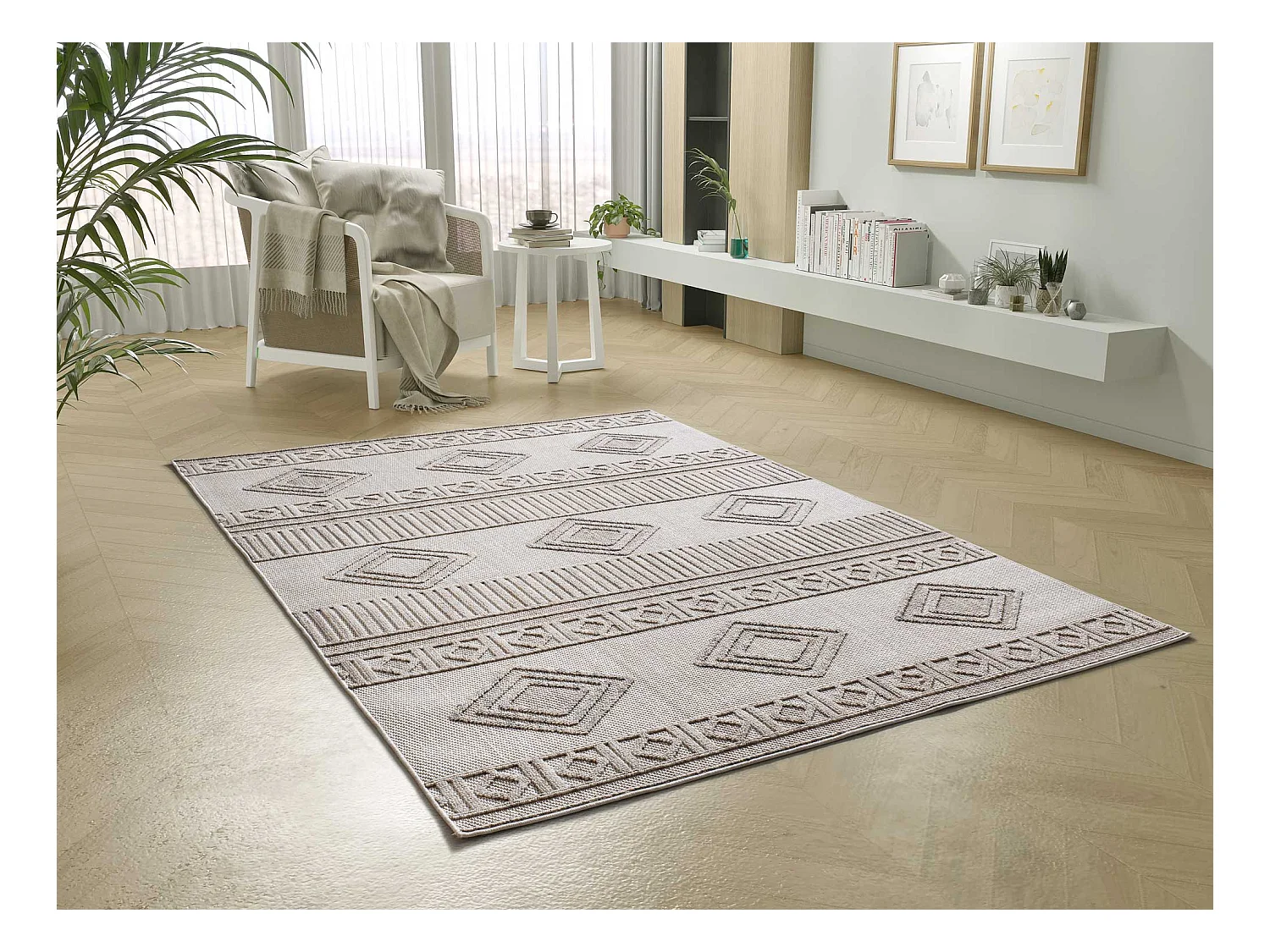 Tapis intérieur - ethnique avec relief - beige - 77 x 150 cm - ELEMENT