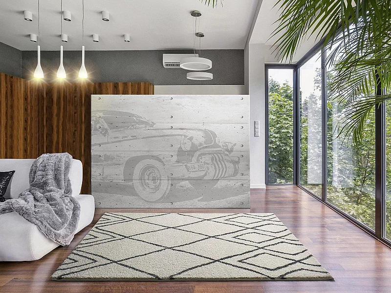 Tappeto interno - shaggy etnico - bianco - 60 x 120 cm - ATLAS