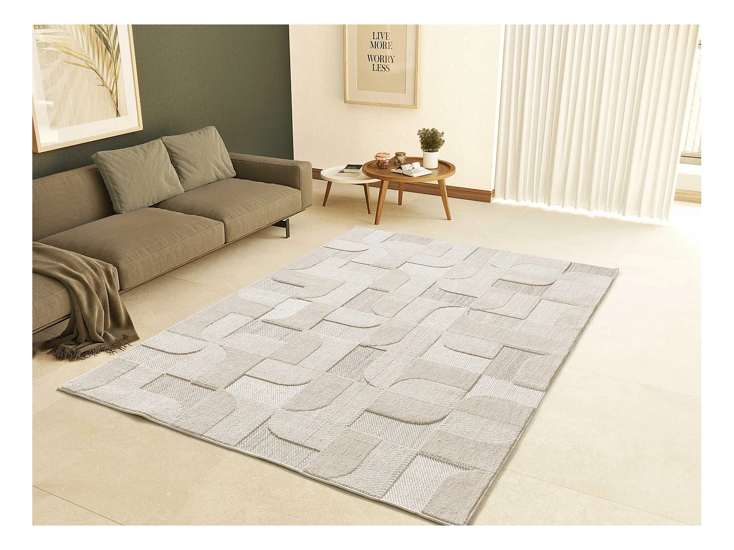 Tapis intérieur - géometrique avec relief - beige - 134 x 200 cm - ELEMENT