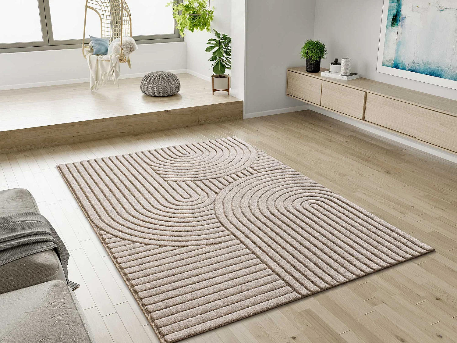Tappeto interno - scandinavo in rilievo - bianco - 120 x 170 cm - DIENA