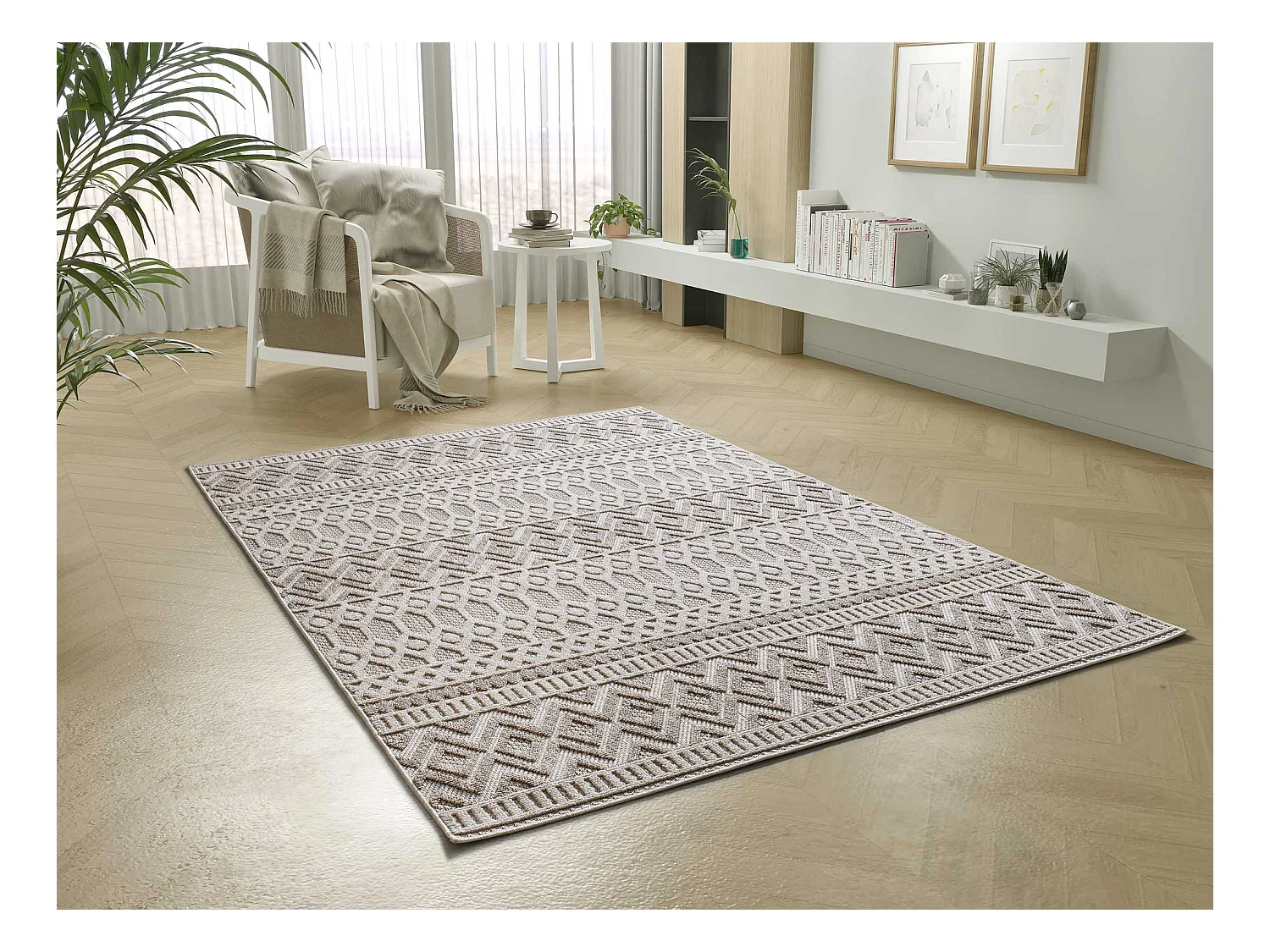 Tapis intérieur - ethnique avec relief - beige - 134 x 200 cm - ELEMENT