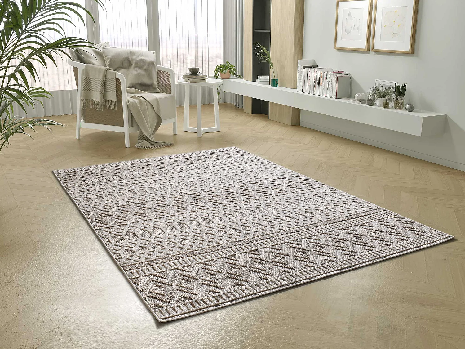 Alfombra interior  - étnico con relieve - beige - 134 x 200 cm - ELEMENT