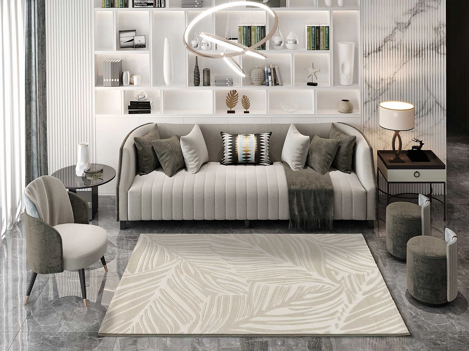 Tapis intérieur - botanique - blanc - 160 x 230 cm - SENSATION