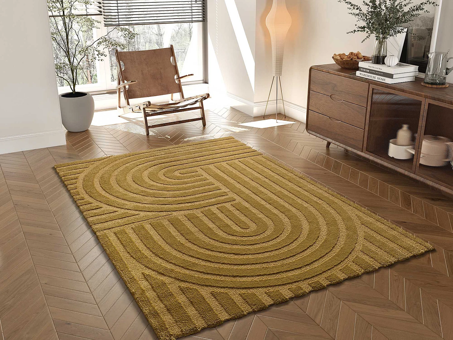 Tapis intérieur - scandinave - moutarde - 120 x 170 cm - SNOWY