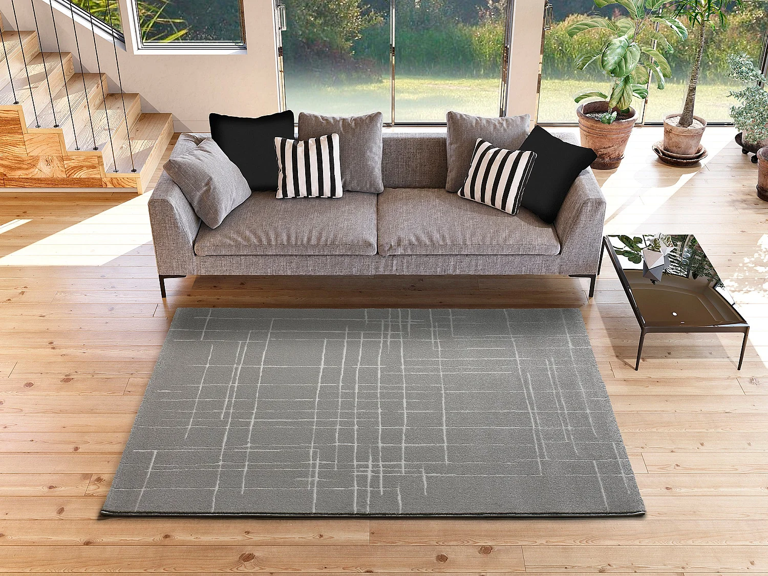 Tapis intérieur - géométrique - argent - 60 x 120 cm - SENSATION