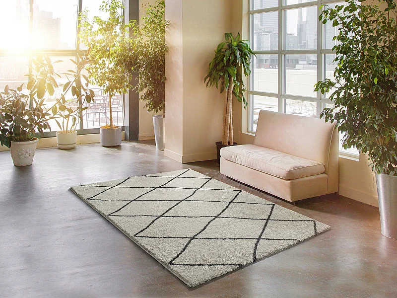 Hoogpolig tapijt - etnisch - wit - 80x150 cm - ATLAS