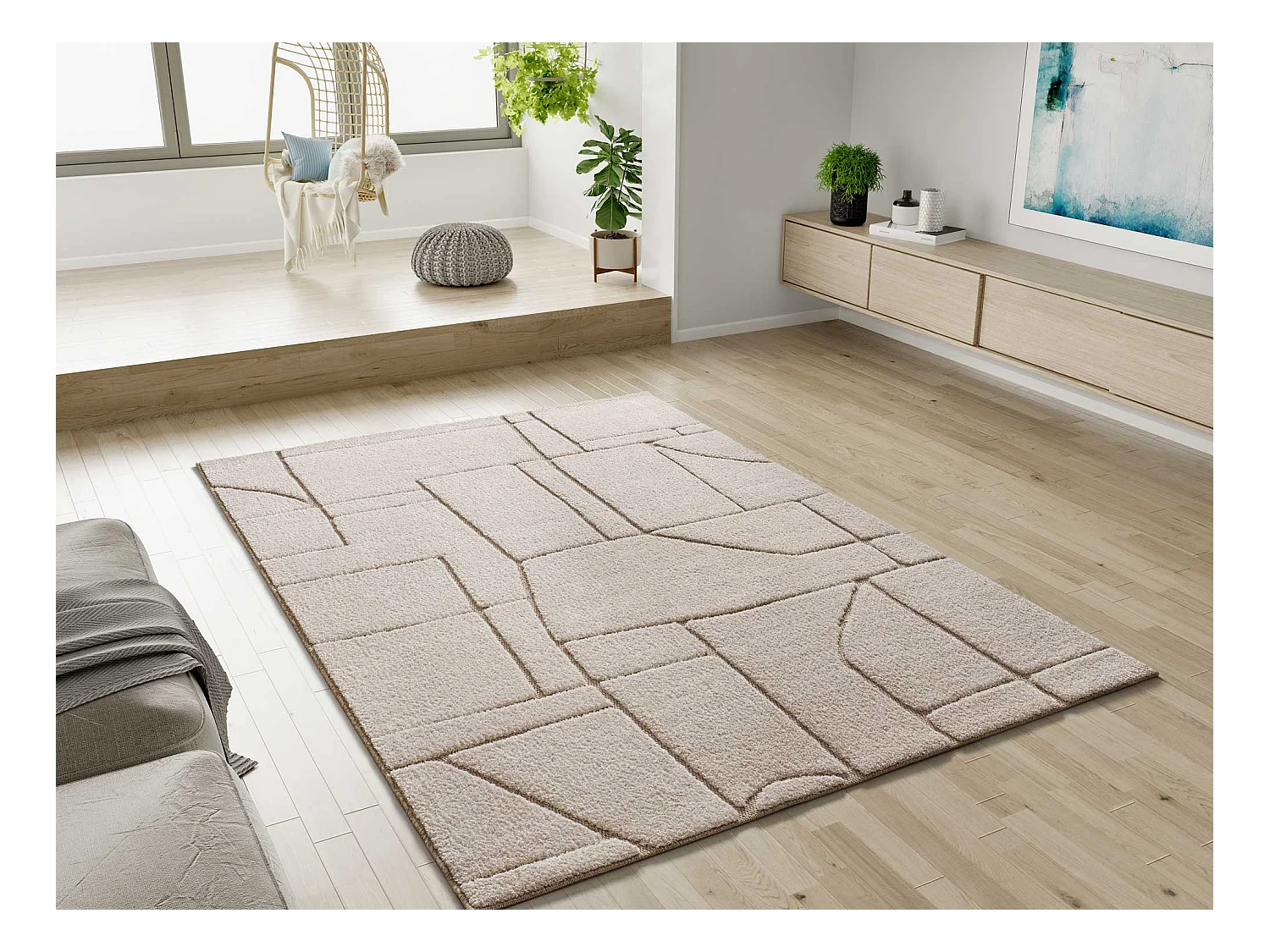 Laagpolig tapijt - scandinavisch met reliëf - wit - 120x170 cm - DIENA