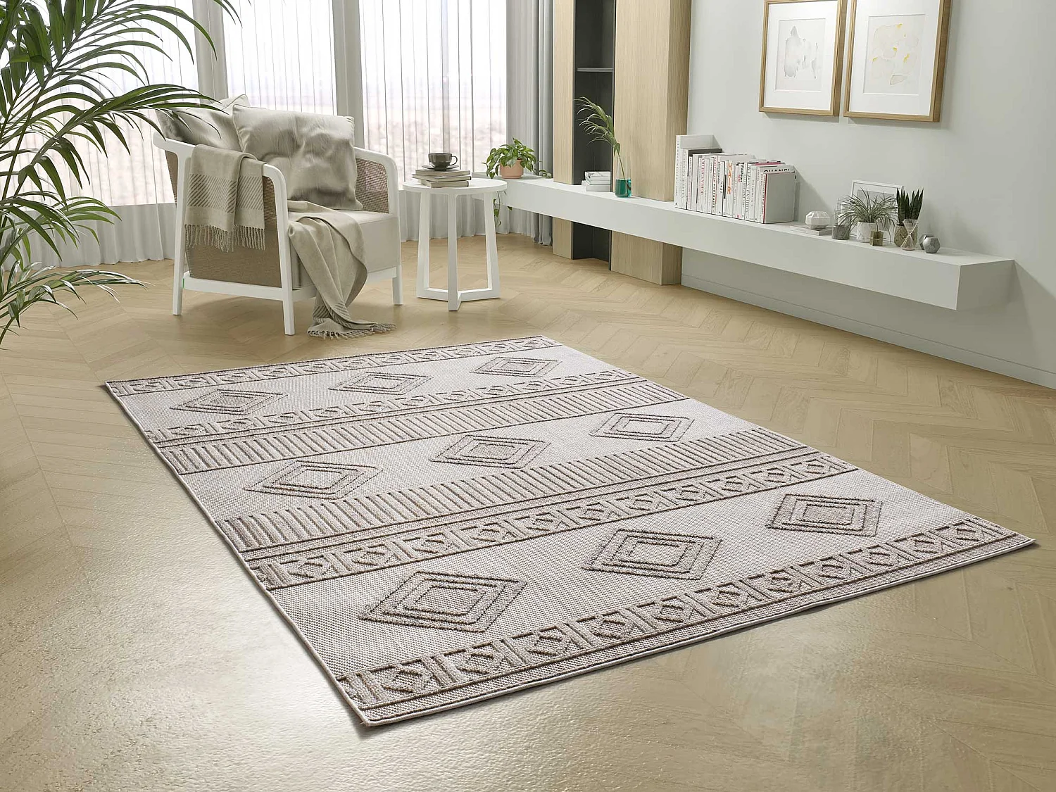 Alfombra interior  - étnico con relieve - beige - 154 x 230 cm - ELEMENT