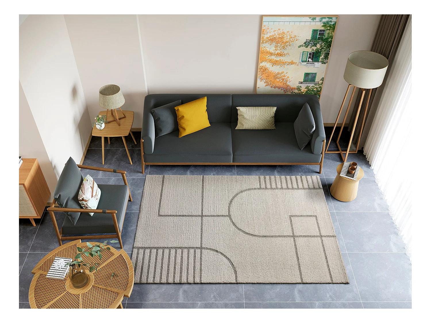 Tapis intérieur - scandinave - beige - 120 x 170 cm - SNOWY
