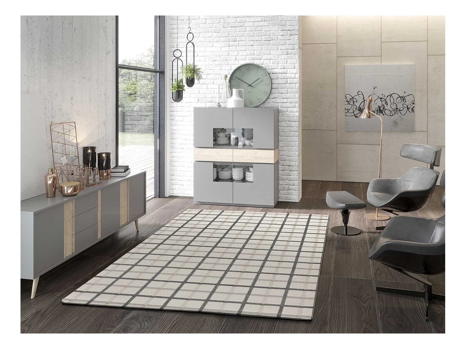Kurzflorteppiche - geometrisch mit relief - grau - 80x150 cm - KARISMA