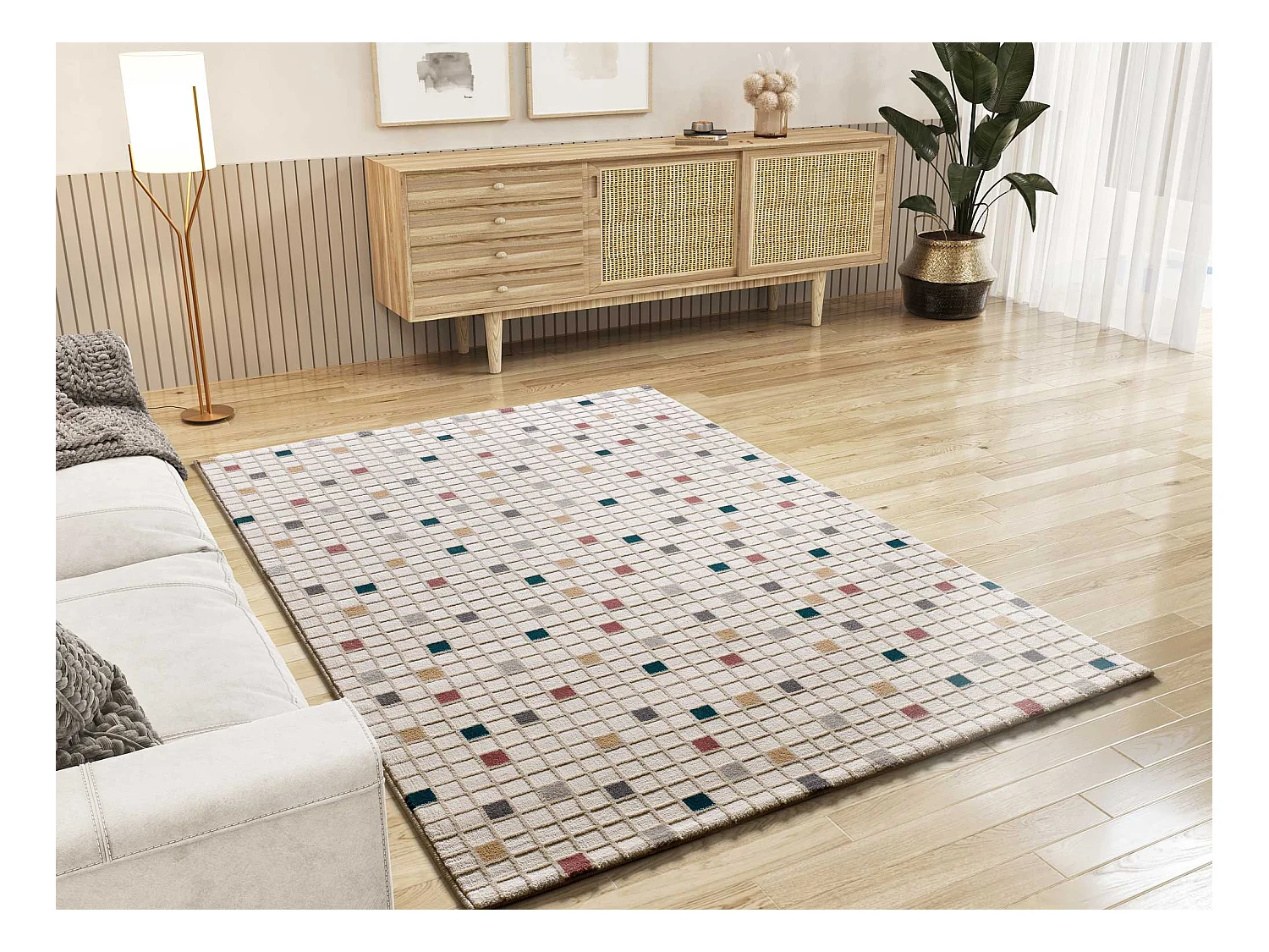 Laagpolig tapijt - geometrisch met reliëf - veelkleurig - 133x190 cm - KARISMA