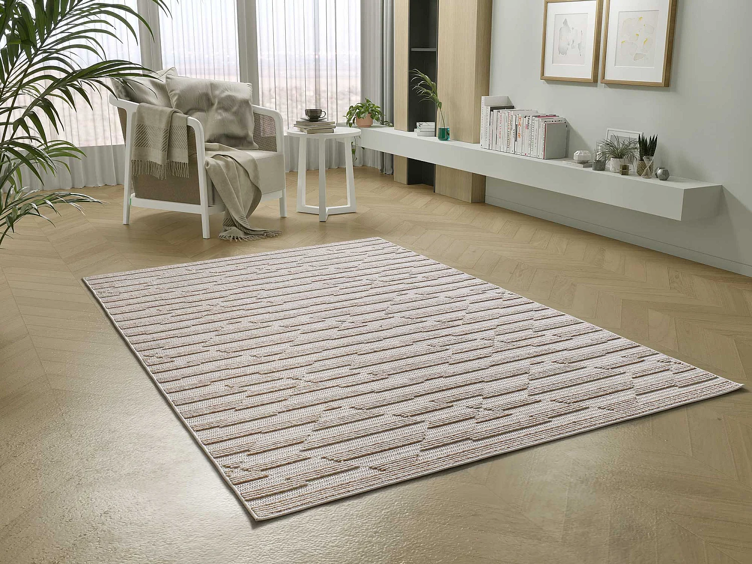 Kurzflorteppiche - ethnisch mit relief - beige - 77x150 cm - ELEMENT