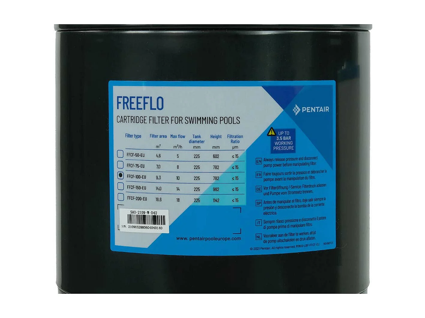 Filtre à cartouche FreeFlo 10 m³/h - Pentair