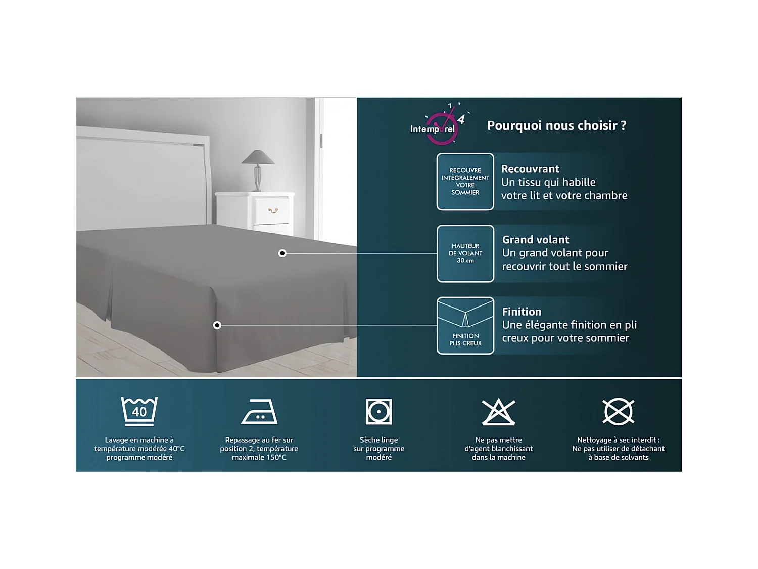 Cache sommier microfibre 140x190 cm gris