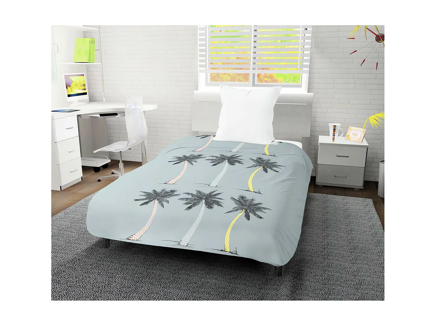 Couette imprimée 140x200 cm PALMIER bleu