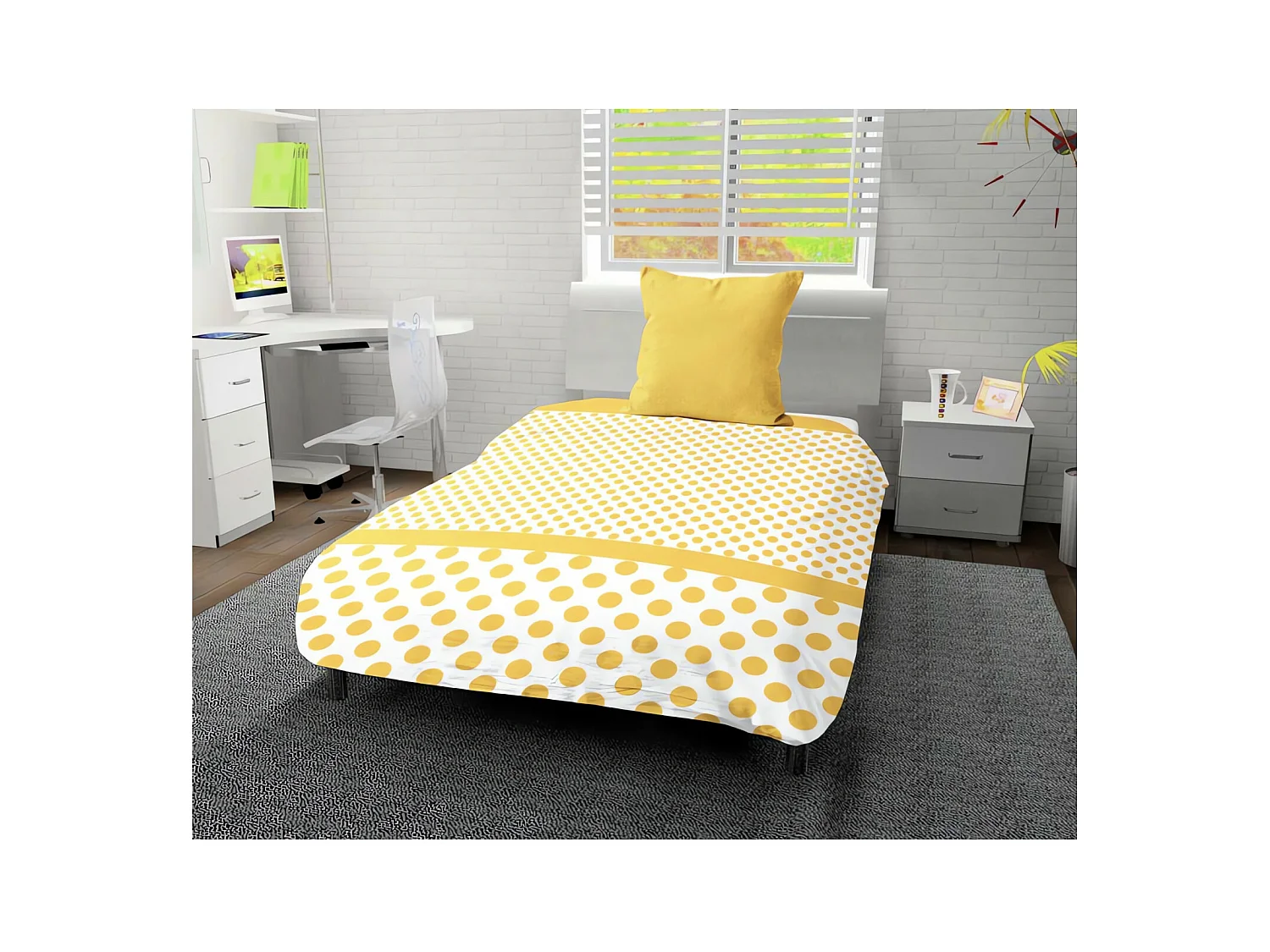 Couette imprimée 140x200 cm POIS jaune