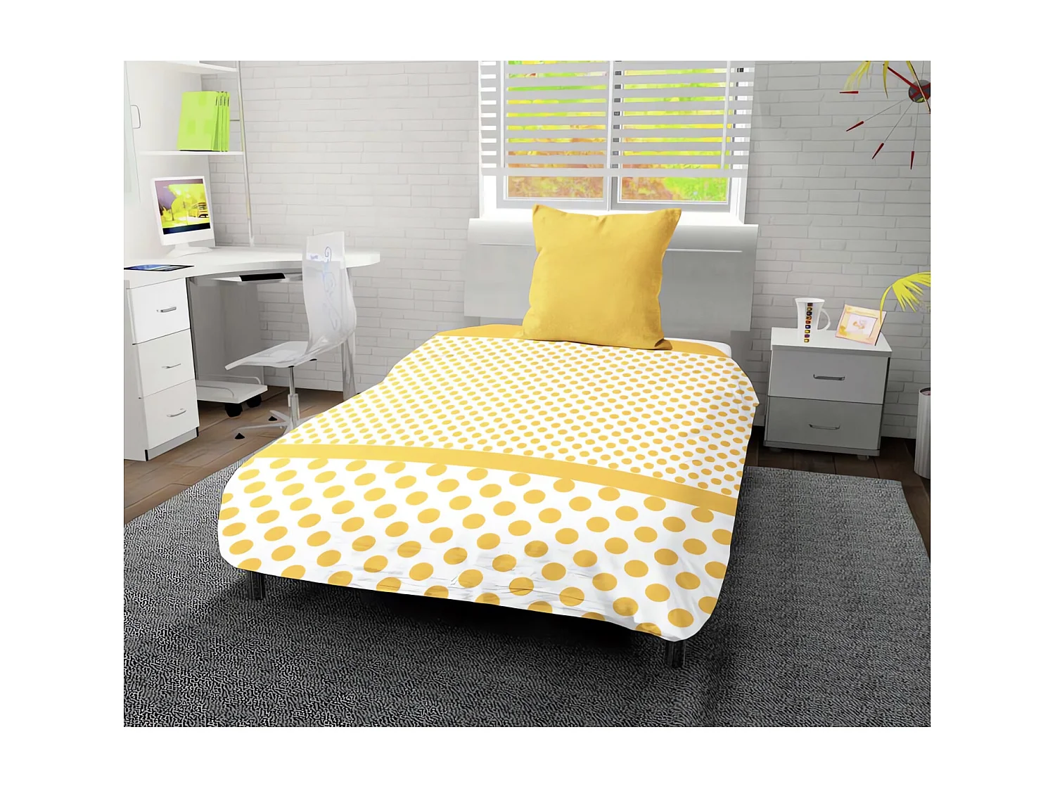 Couette imprimée 140x200 cm POIS jaune