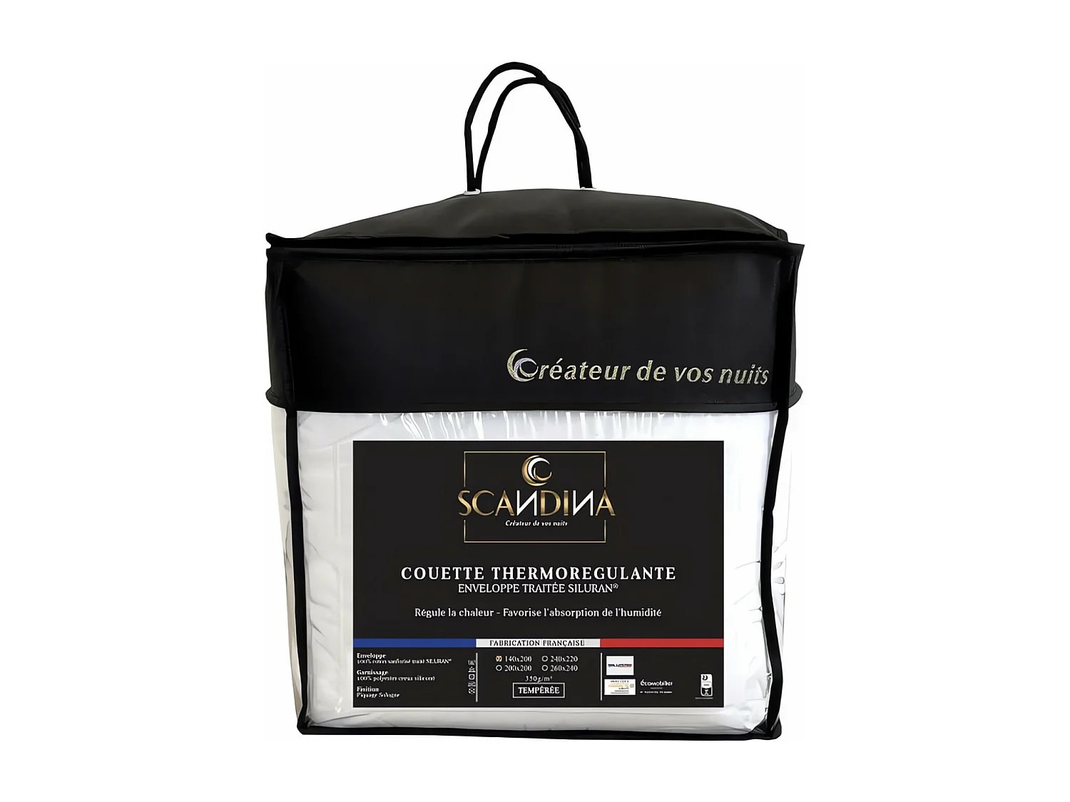 Couette blanche en coton 140X200 cm THERMOREGULANTE, par Scandina. Fabrication française.