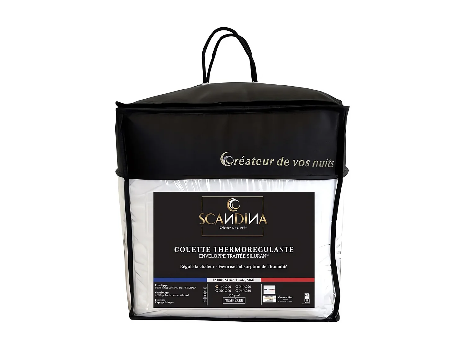 Edredón nórdico de algodón blanco 140x200 cm TERMOREGULADOR, de Scandina. Fabricado en Francia.