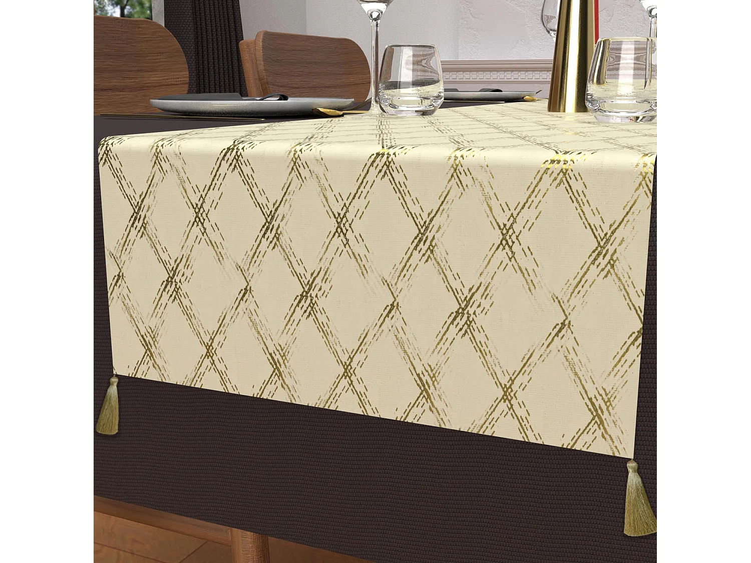 Chemin de table festif en pur coton 40x180 cm CELESTE or, par Soleil d'Ocre