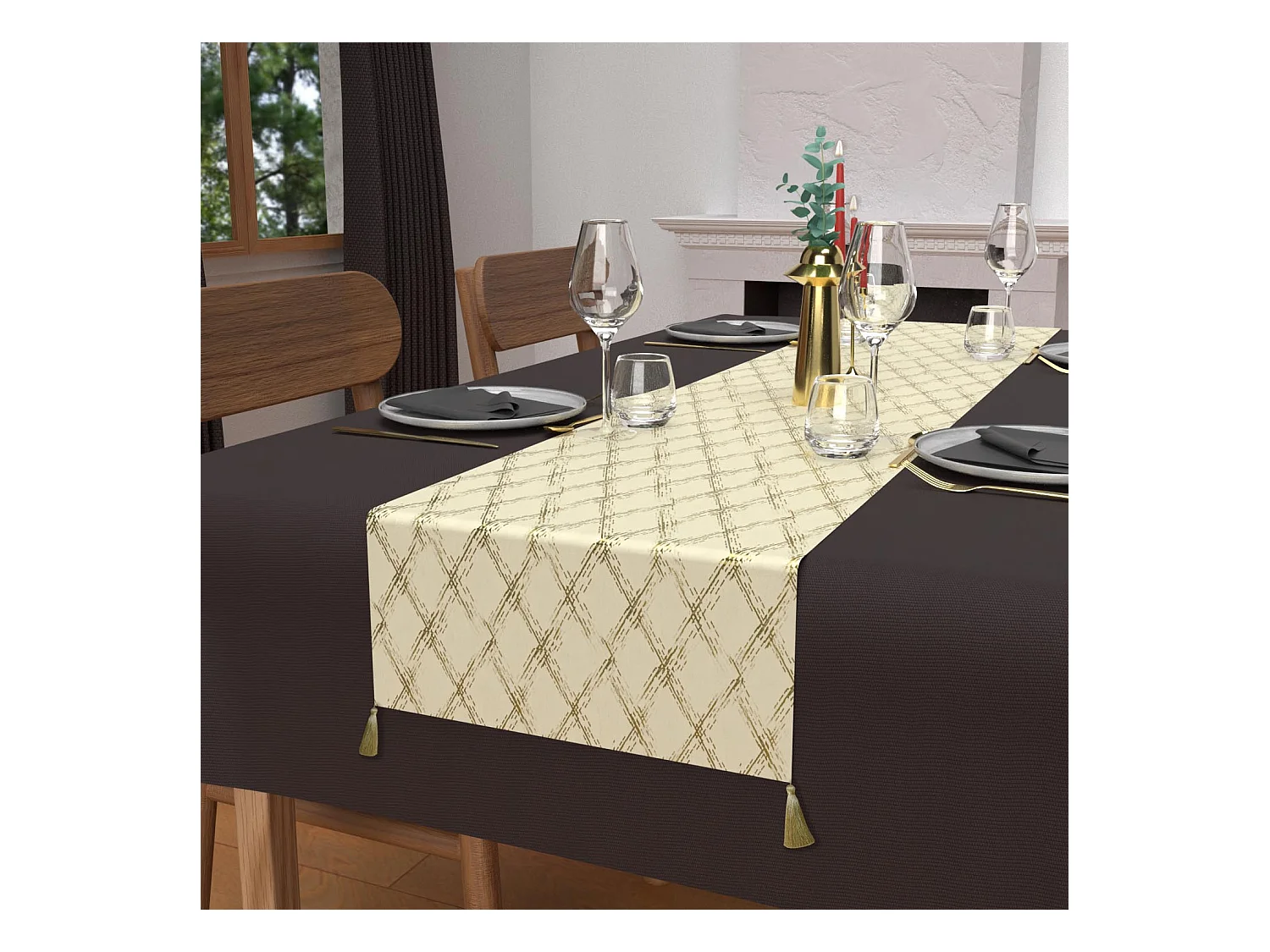 Chemin de table festif en pur coton 40x180 cm CELESTE or, par Soleil d'Ocre