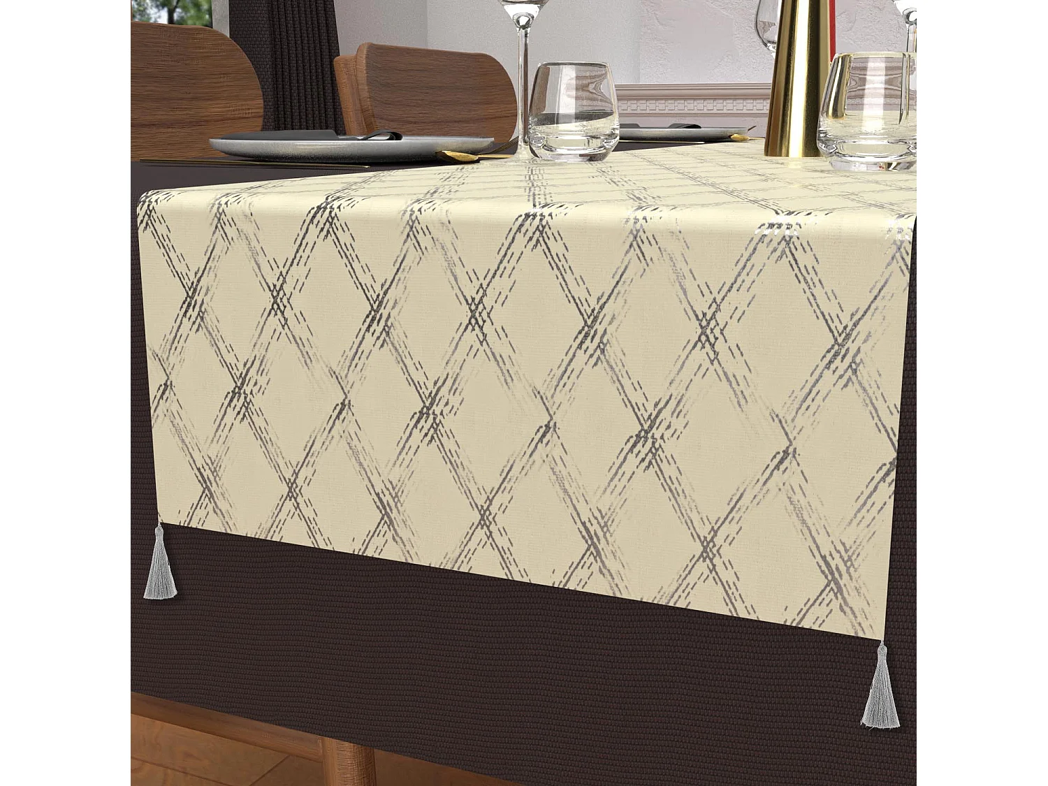 Camino de mesa festivo en puro algodón 40x180 cm plata CELESTE, de Soleil d'Ocre