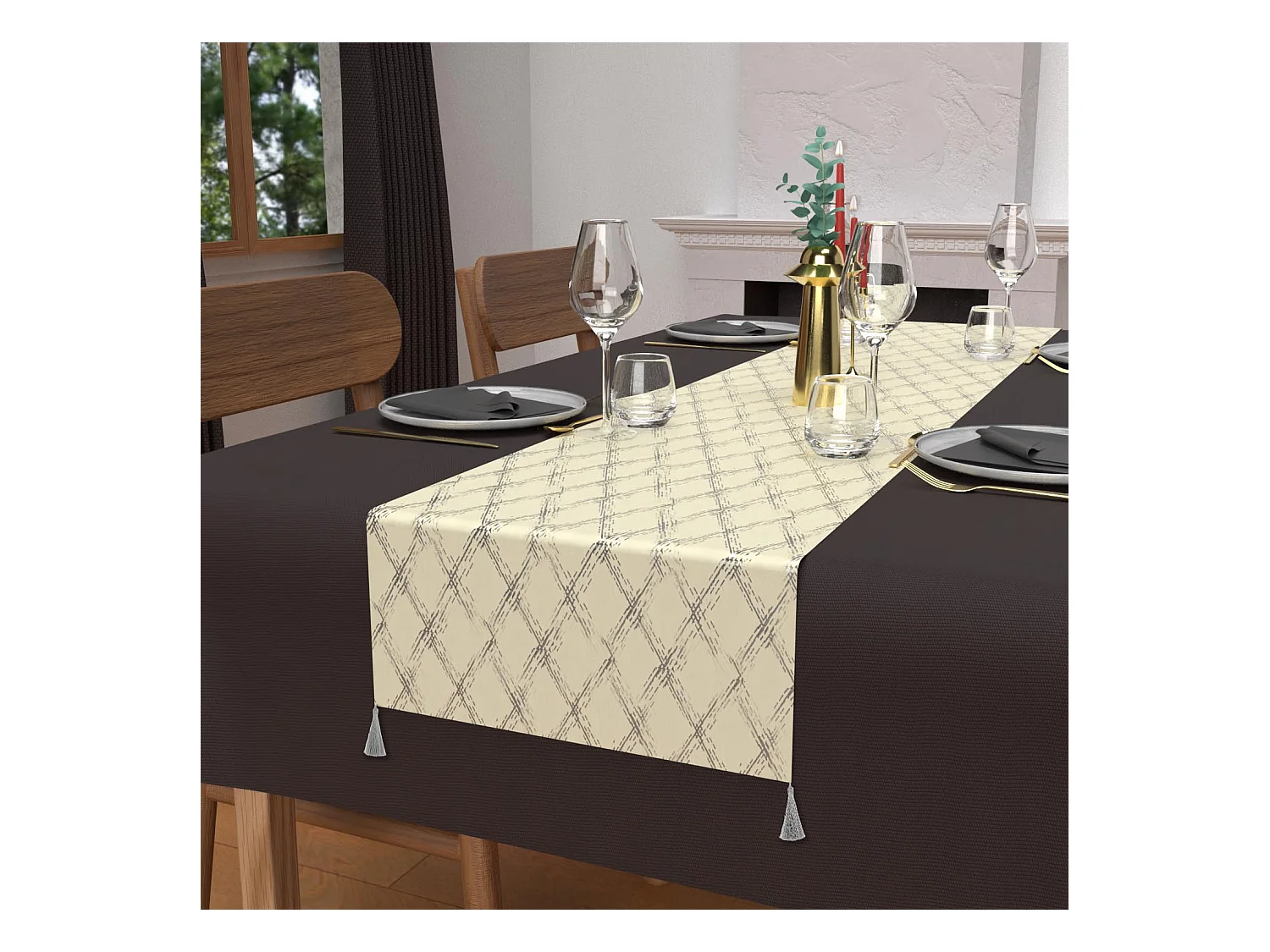 Chemin de table festif en pur coton 40x180 cm CELESTE argent, par Soleil d'Ocre