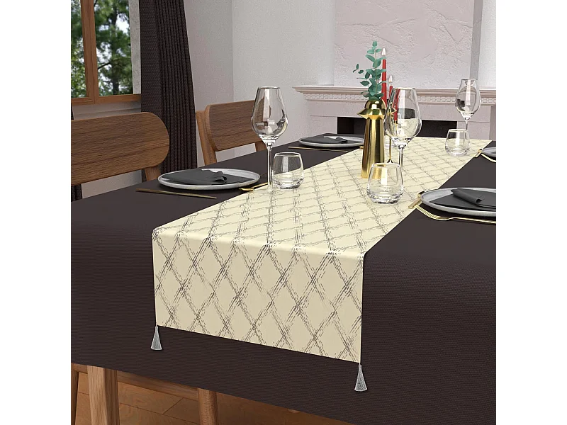 Chemin de table festif en pur coton 40x180 cm CELESTE argent, par Soleil d'Ocre