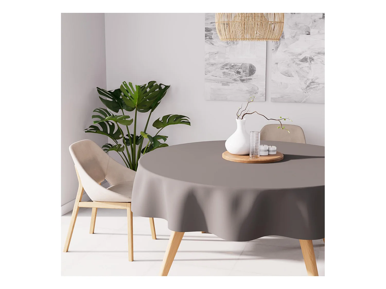Nappe anti-tâches ronde 180 cm ALIX moka, par Soleil d'Ocre