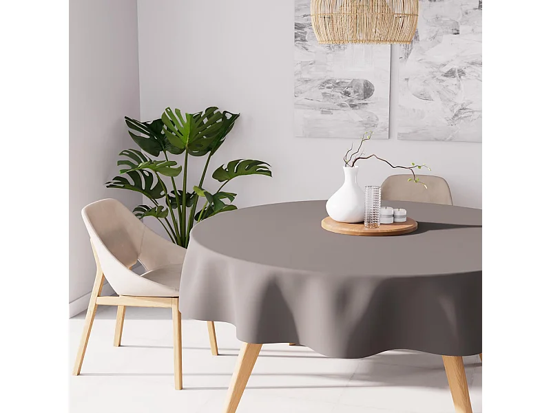 Nappe anti-tâches ronde 180 cm ALIX moka, par Soleil d'Ocre
