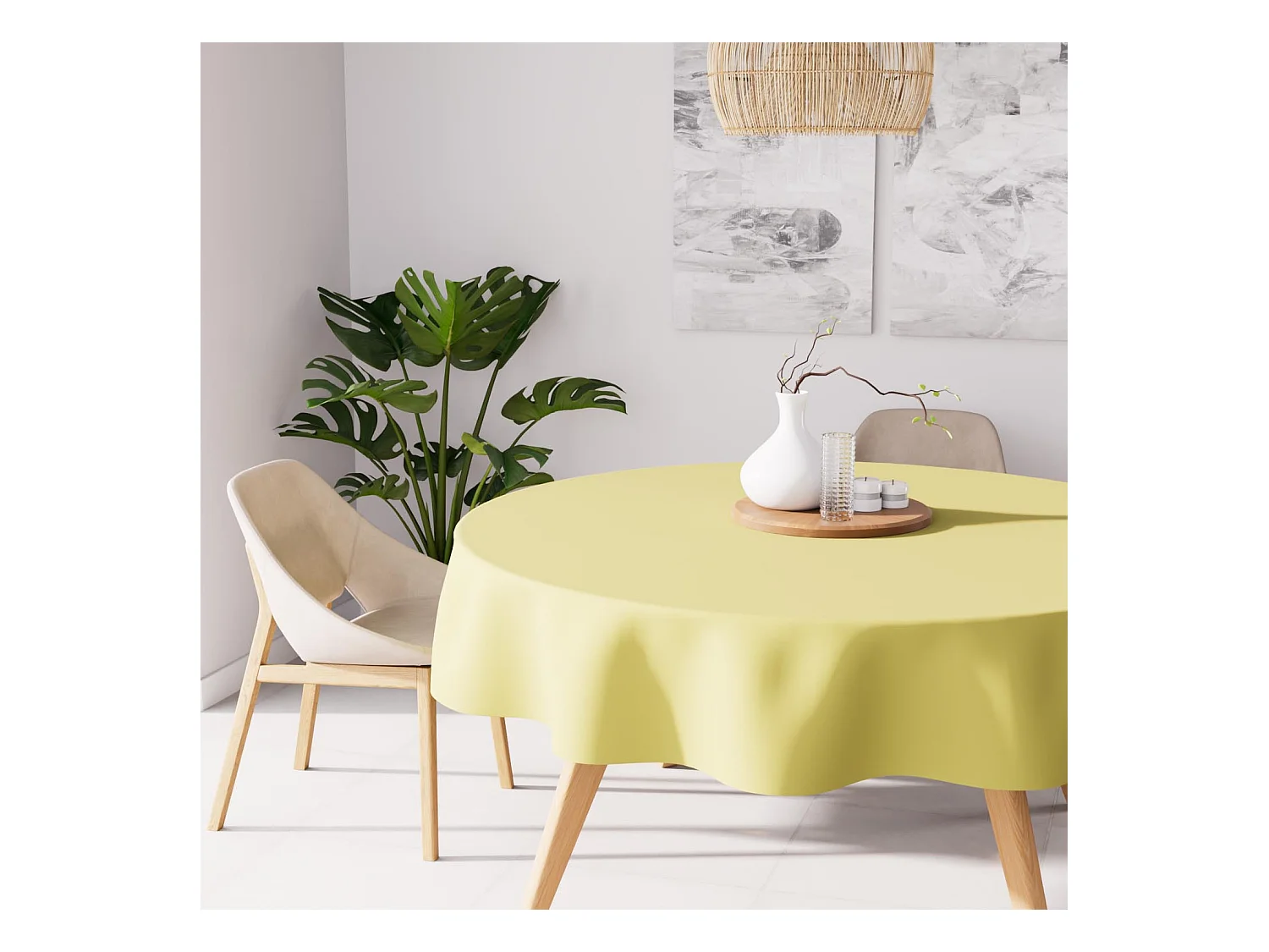 Nappe anti-tâches ronde 180 cm ALIX vert citron, par Soleil d'Ocre