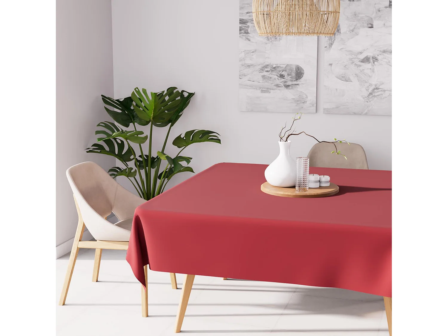 Mantel cuadrado antimanchas 180x180 cm ALIX rojo, por Soleil d'Ocre