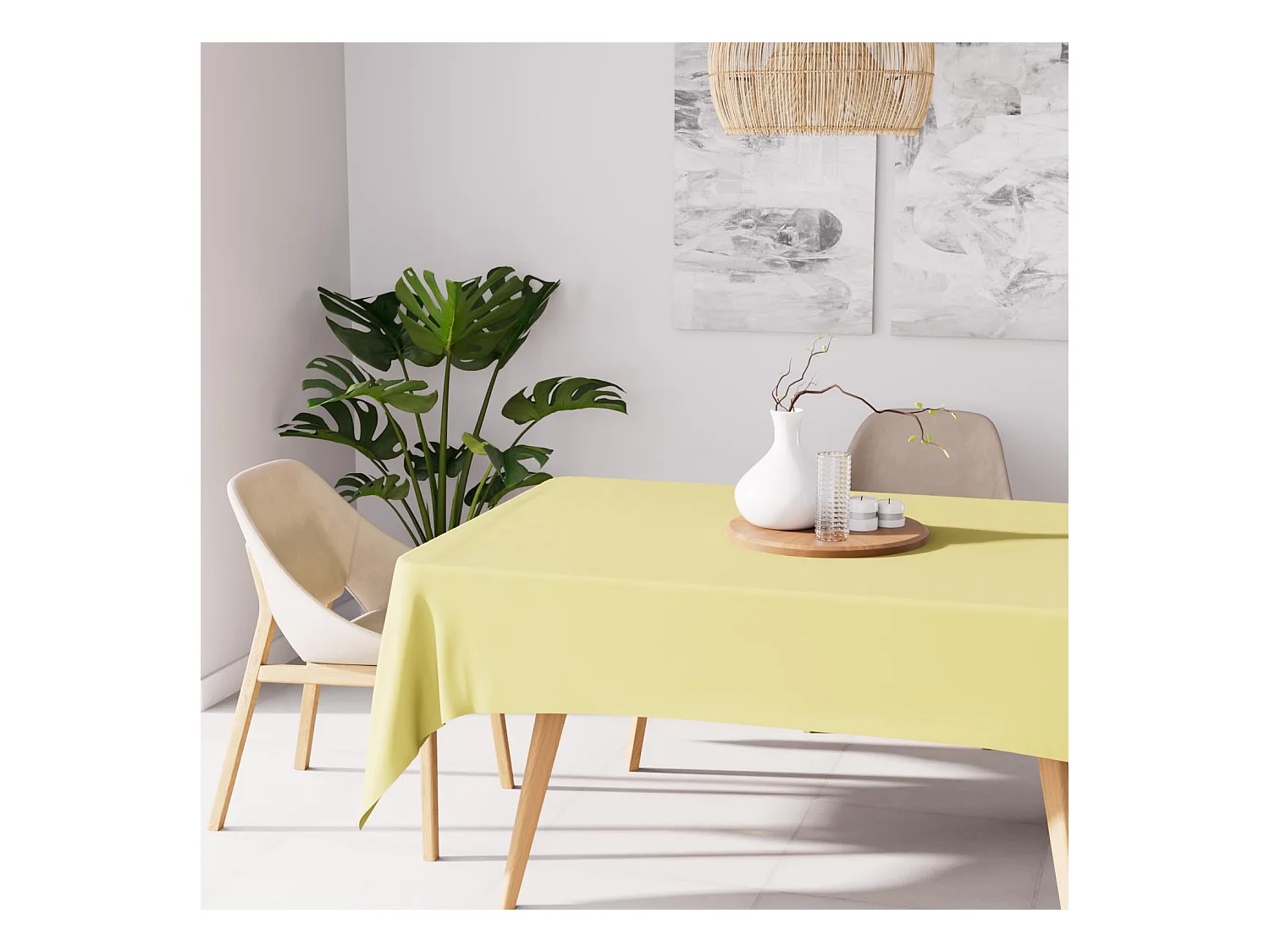 Nappe anti-tâches rectangle 160x270 cm ALIX vert citron, par Soleil d'Ocre