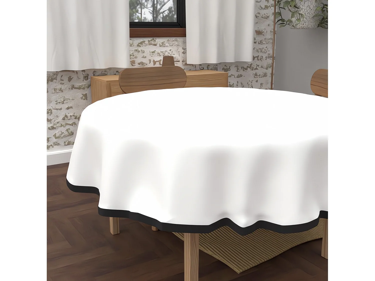 Mantel redondo antimanchas en microfibra lavada diámetro 180 cm BOHEME blanco, de Soleil d'Ocre