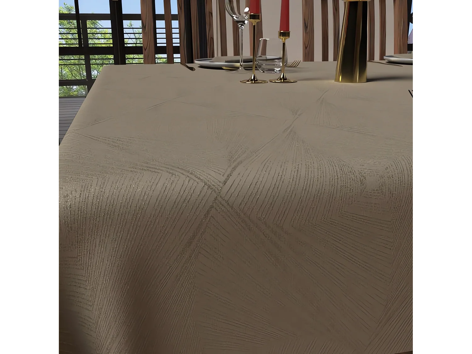 Nappe carrée anti-tâches 180x180 cm LUXURY champagne, par Soleil d'Ocre