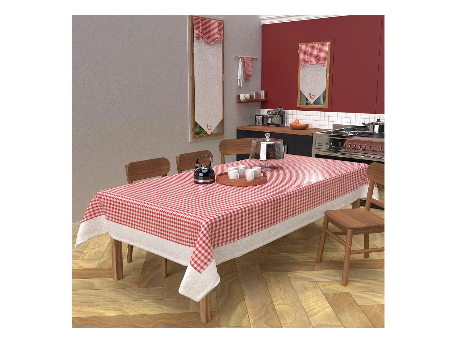 Nappe rectangle anti-tâches en coton 140x300 cm VICHY rouge, par Soleil d'Ocre