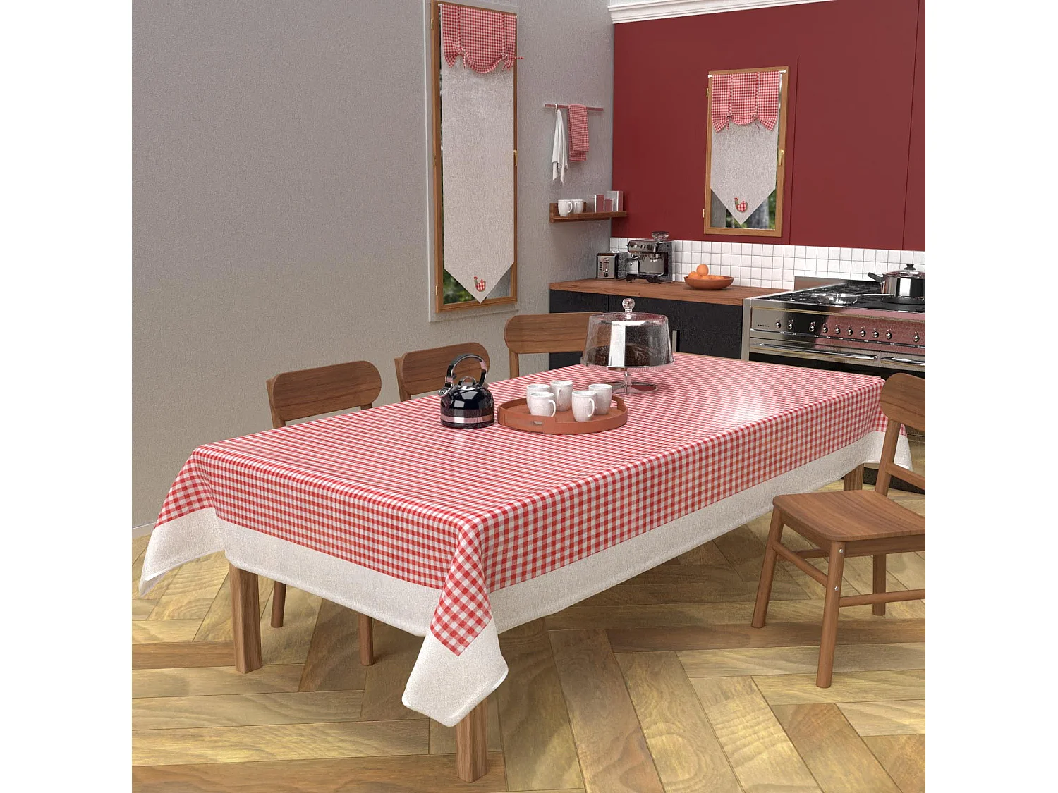 Mantel rectangular algodón antimanchas 140x300 cm VICHY rojo