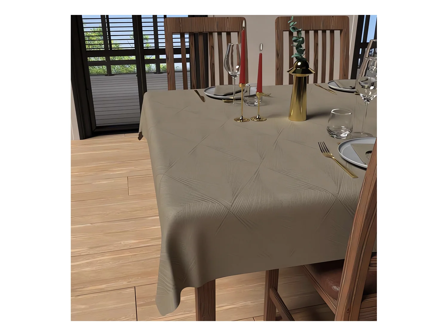 Nappe rectangle anti-tâches 150x250 cm LUXURY champagne, par Soleil d'Ocre