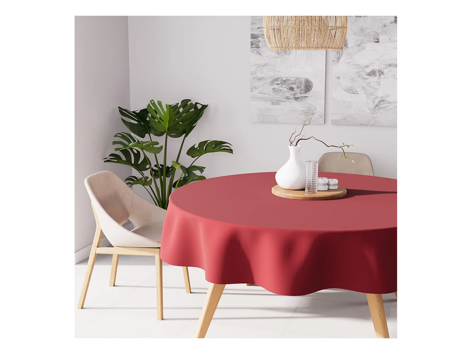 Nappe anti-tâches ronde 180 cm ALIX rouge, par Soleil d'Ocre