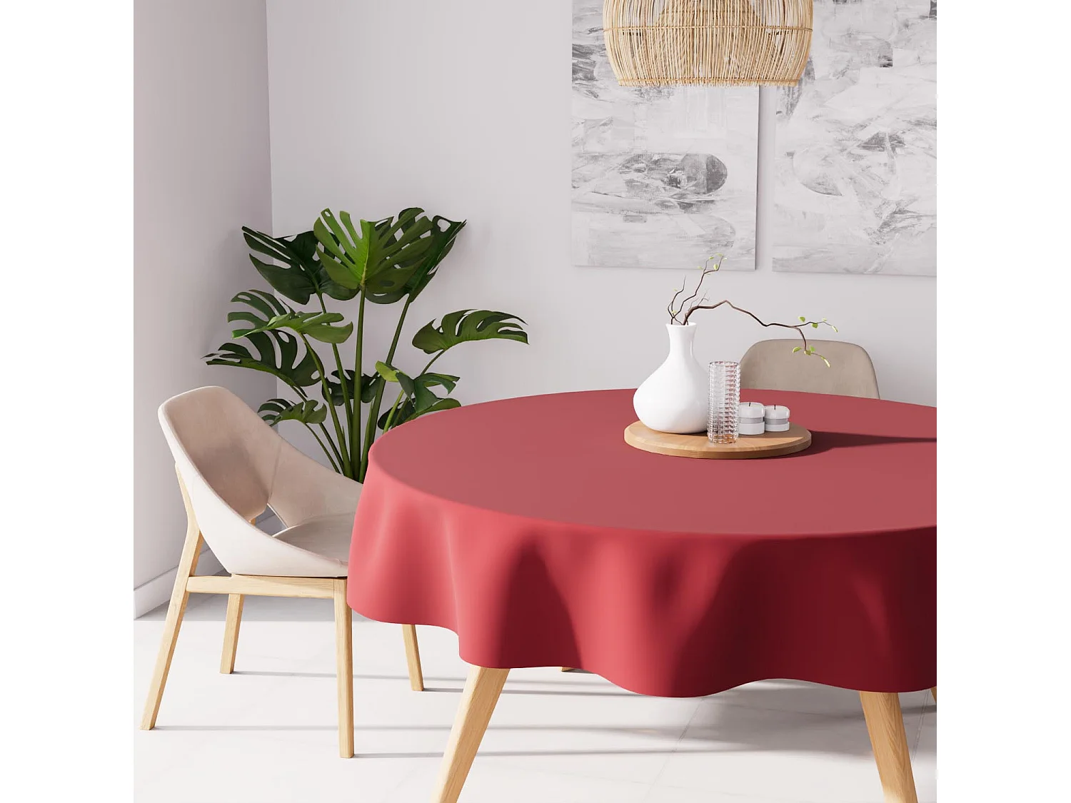 Nappe anti-tâches ronde 180 cm ALIX rouge, par Soleil d'Ocre