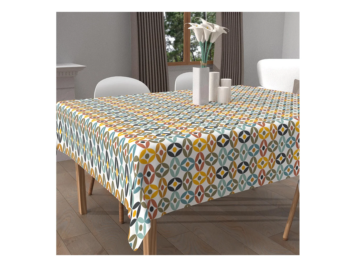 Mantel cuadrado estampado antimanchas 180x180 cm OURANOS, de Soleil d'Ocre