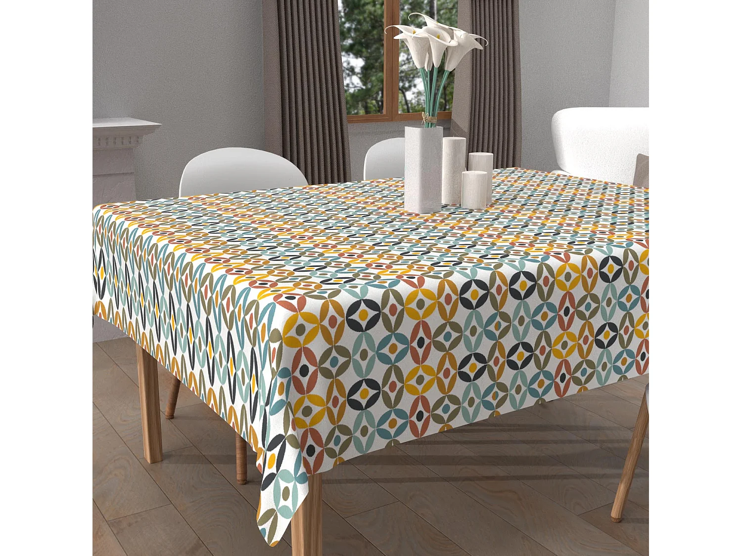 Mantel cuadrado estampado antimanchas 180x180 cm OURANOS, por Soleil d'Ocre